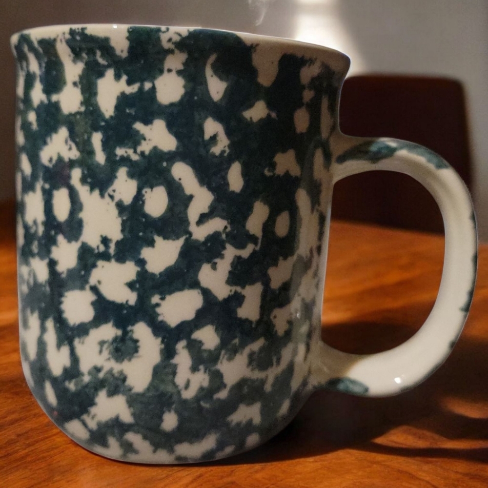 Vtg Folk Craft Tienshan Moose Country Ceramic Coffee Mug Cup Green Sponge